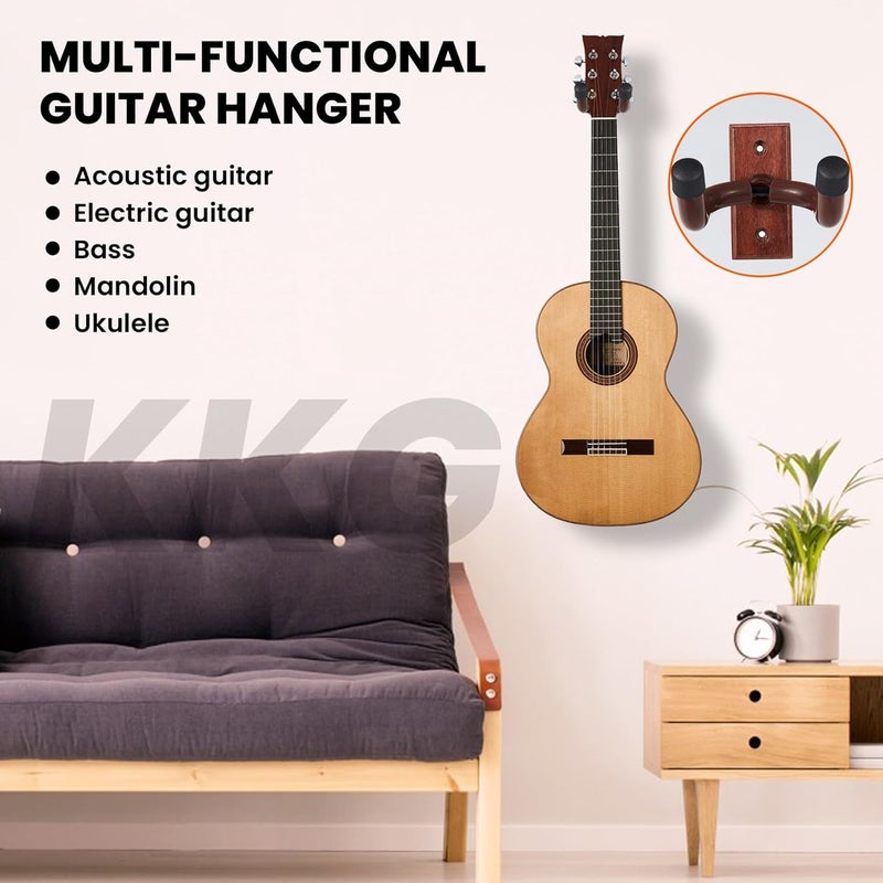 KKG Guitar Wall Mount 1pack Wood Hanger,and Guitar Strap 1pack with Guitar Pick and Strap Button Accessories for Safe Storage and Display for Acoustic Electric Guitar Bass Banjo Mandolin - Image 4